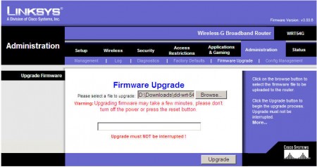 After upgrade process is dd-wrt mini firmware is installed on the router. Reset the router by removing the power and putting it back.